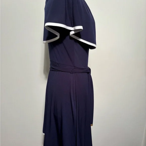 Michael Kors Navy Cape Overlay Fit & Flare Dress Size Small - Picture 4 of 7